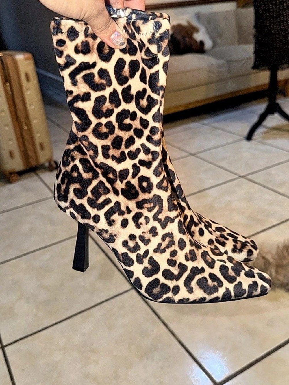 Steve Madden Velvet Leopard Print Pointed-Toe Heeled Boots
